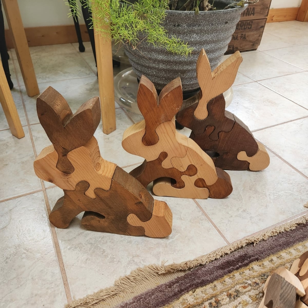 Handmade Wooden Bunny Toy Puzzle
